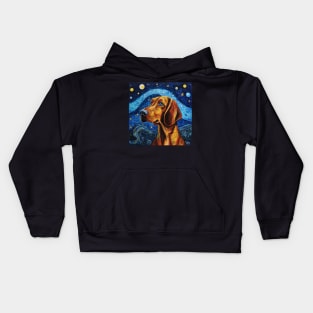 Redbone Coonhound in Starry Night Style Kids Hoodie